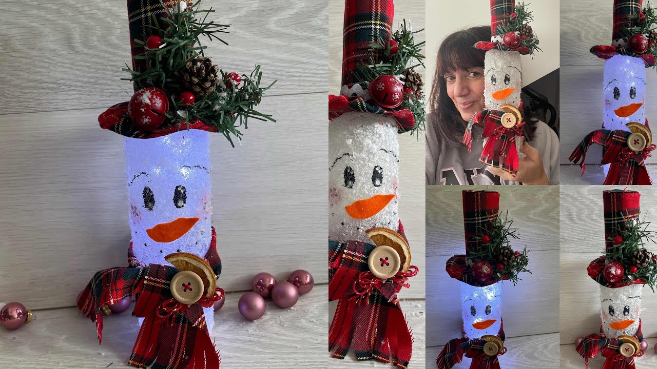 TUTORIAL PUPAZZO DI NEVE luminoso con riciclo bottiglia di vetro - YouTube