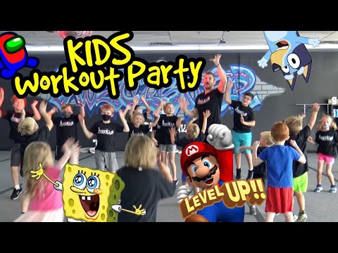 KIDS Workout Party w/ SWEAT KIDS TV! (8 Level Video Game Workout For Kids)