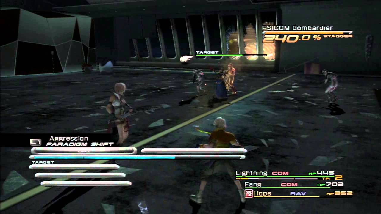 Final Fantasy XIII - Any% Tutorial - Ch7 Fight 5 (PSICOM Bombardier & PSICOM Scavenger x2)