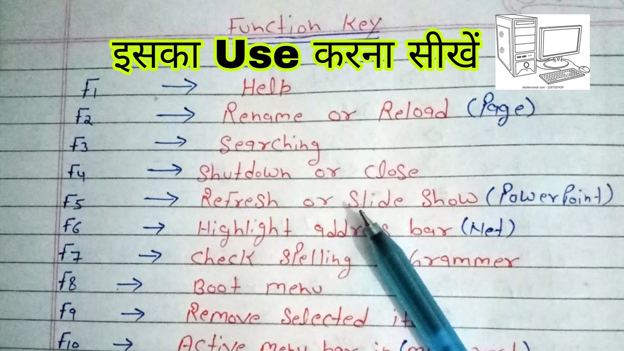 computer function key | use of function key F1 to F12 | Lucky Guru ...