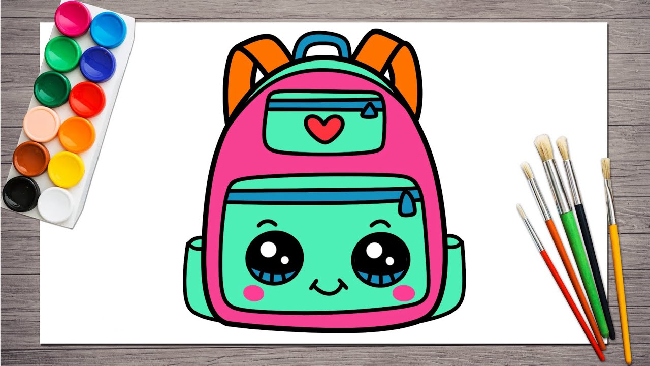 How to Draw a Cute School Bag Easy | Cute Backpack Step-by-Step Drawing | Easy School Stuff Drawing