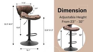 BTEXPERT Adjustable Bar Stool Swivel Chair Vintage Brown Kitchen Counter Stool Dining Chair Set of 2