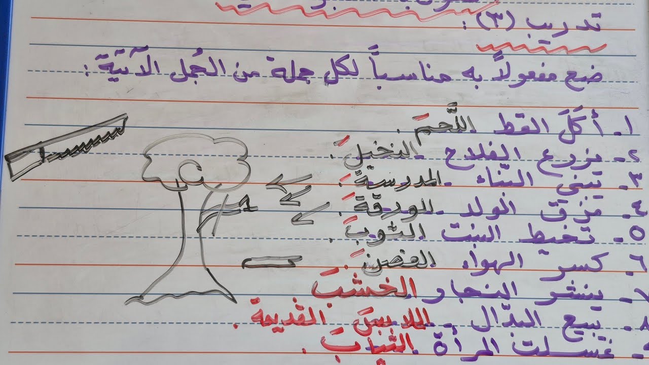 المفعول به: إعراب وتدريبات 