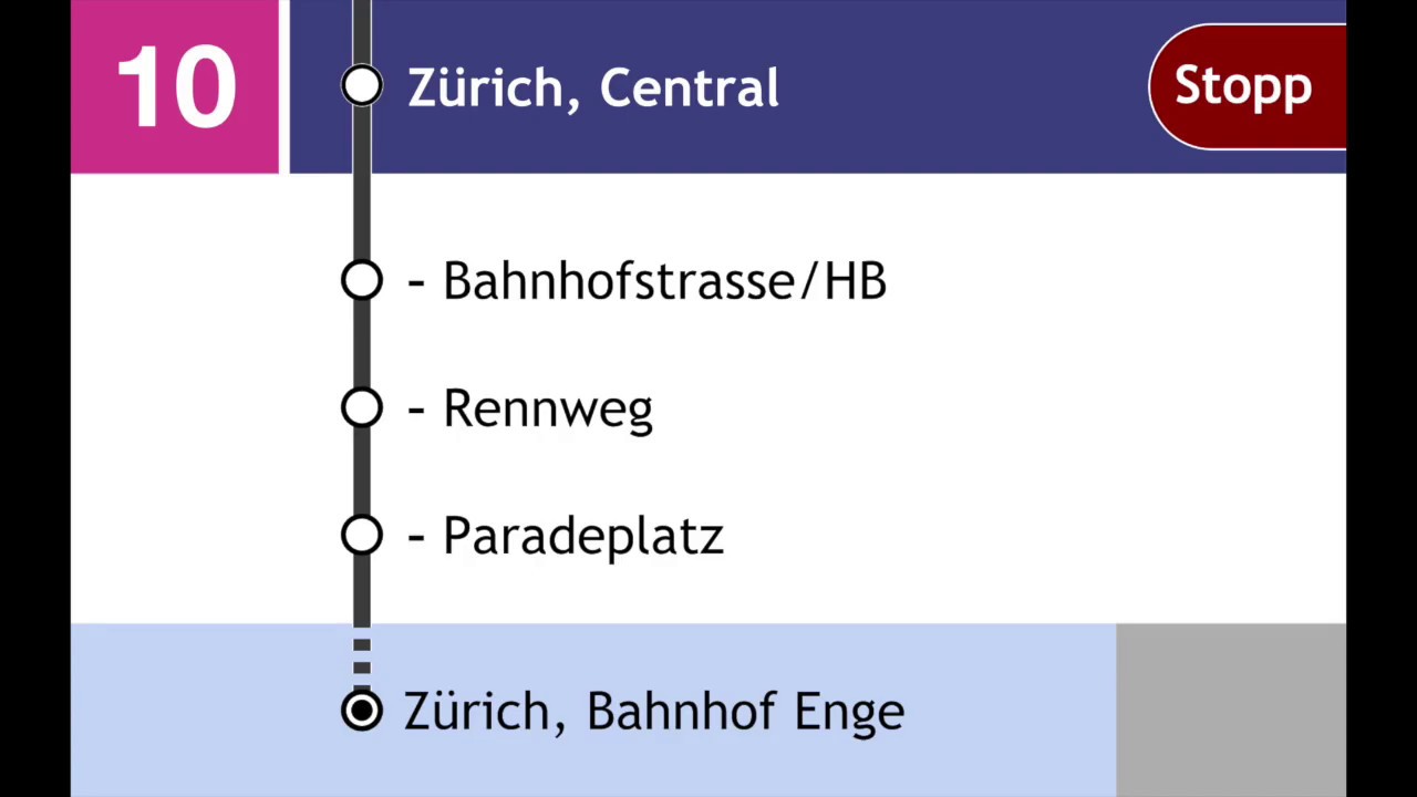 VBZ/VBG Ansagen - Zürich Flughafen – Oerlikon – Zürich Bahnhof Enge