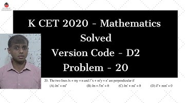 KCET 2020 maths answer key || Full solution | Problem 20 - Version Code D2