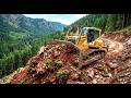 Powerful Bulldozer Moves Tons of Red Earth on Steep Mountain