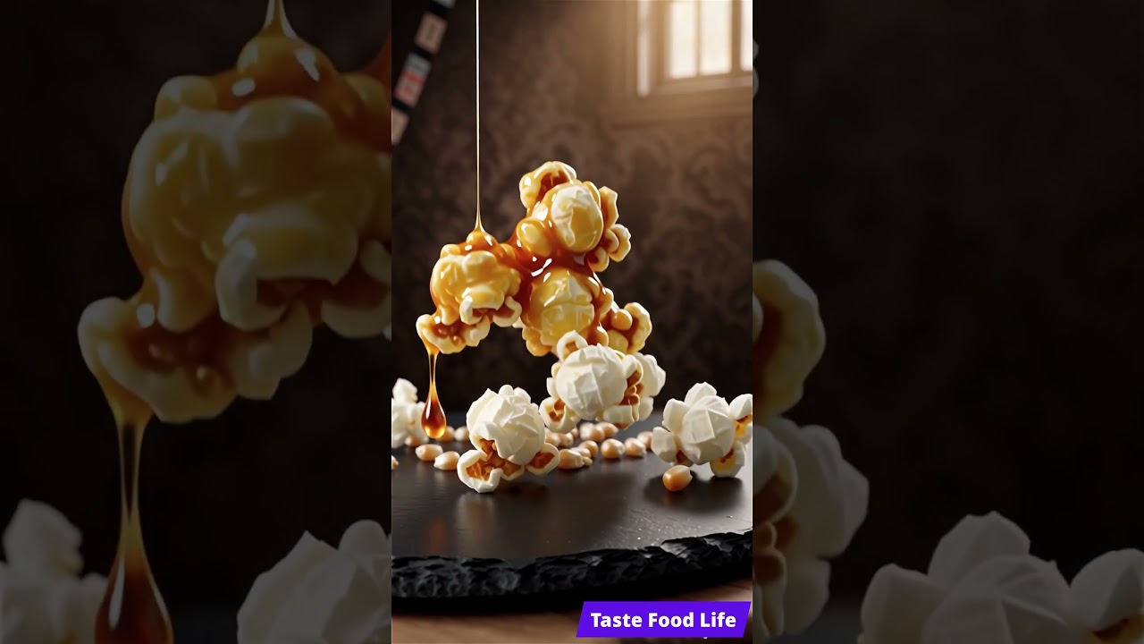 Glowing Amber Droplet 🍯 Ignites Popcorn as Kernels Burst into Fluffy Clouds