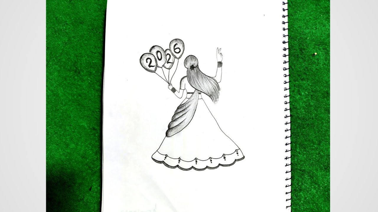 Girl drawing with pencil 