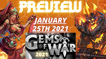 Weekly Preview January 25th 2021 | Gems of War Spoilers | SOULFORGE events New Troops teams shop key