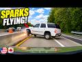 WHITE SUV DRIVER BRAKES HARD & SLAMS INTO HIGHWAY BARRIER - 977