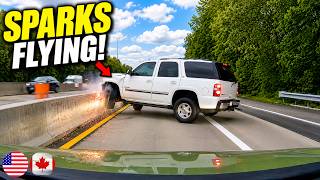 White SUV Driver Brakes Hard & Slams Into Highway Barrier...(CAUGHT ON CAMERA)