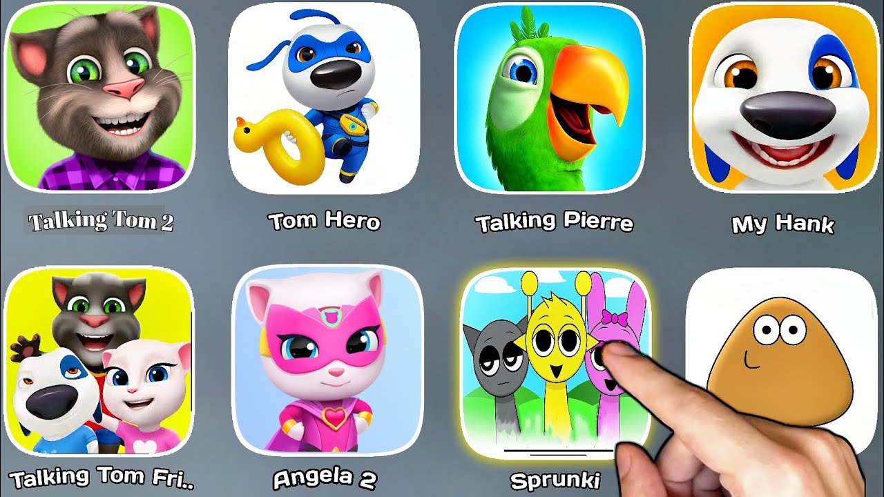 Talking pierre, Talking Tom 2, Tom Hero, Tom Time Rush, Talking Angela ...