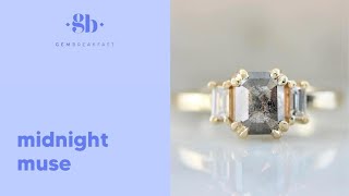 Midnight Muse Salt & Pepper Emerald Rose Cut Diamond Ring