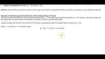 Math 14 5.1 Example 4: Identifying Significant Results with the Range Rule of Thumb