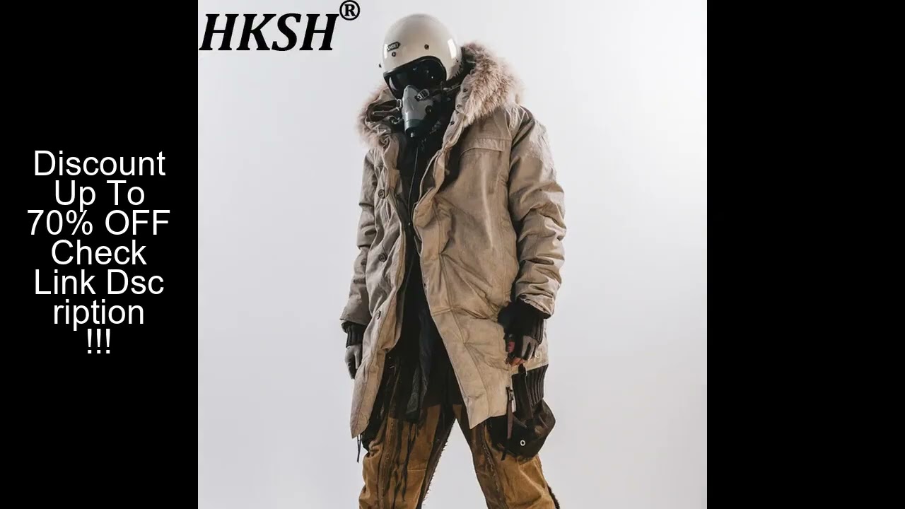 HKSH Autumn Winter Men Punk Loose Waste Land Hooded Ski Fleece Wizard Hat Jackets Techwear Mid-Lengt