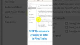 Switch off date groupings in Excel Pivot Tables Profile