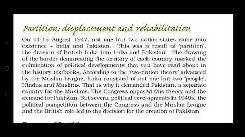 CLASS XII/ POLITICAL SCIENCE/ BOOK B /CHAPTER 1/PARTITIONED: DISPLACEMENT AND REHABILITATION