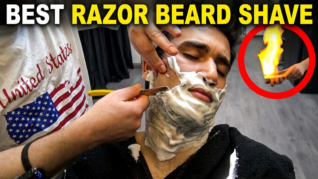 ASMR Barber Razor Beard Shave 💈 Facial Care, Ear Burn 💈 Hair Wash - YouTube