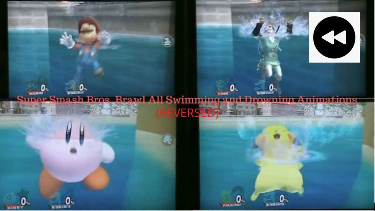Super Smash Bros Brawl All Swimming and Drowning Animations (REVERSED)