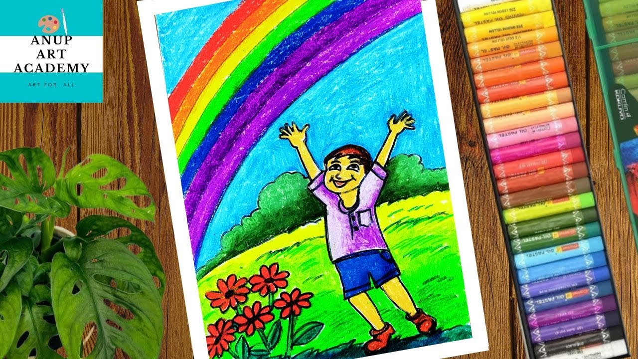 How to draw a beautiful rainbow scenery / drawing step by step easy ...