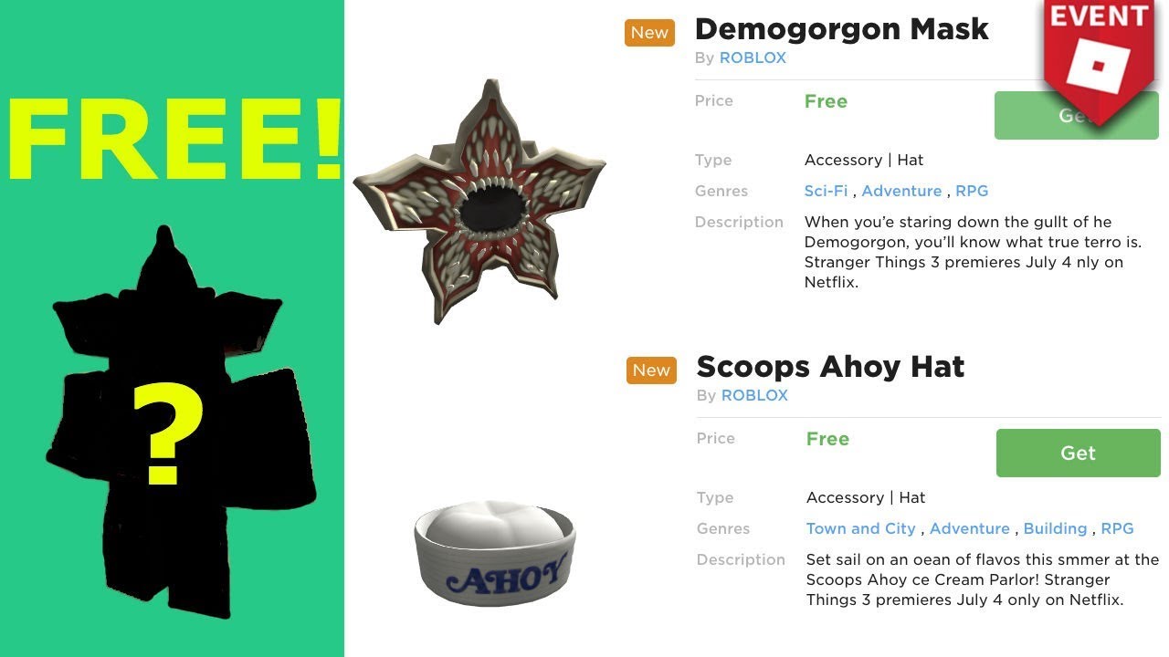 Event How To Get The Demogorgon Mask And The Scoops Ahoy Hat Roblox - roblox how to get the demogorgon mask and scoops ahoy hat roblox event