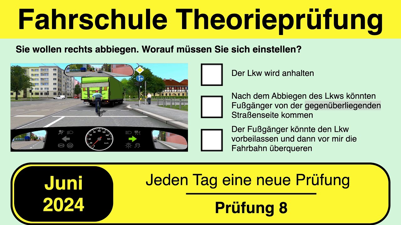 🚘 Führerschein Theorieprüfung Klasse B 🚗 Juni 2024 - Prüfung 8 🎓📚 - YouTube
