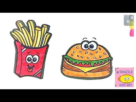 Cartoon Burger Fries Drawing