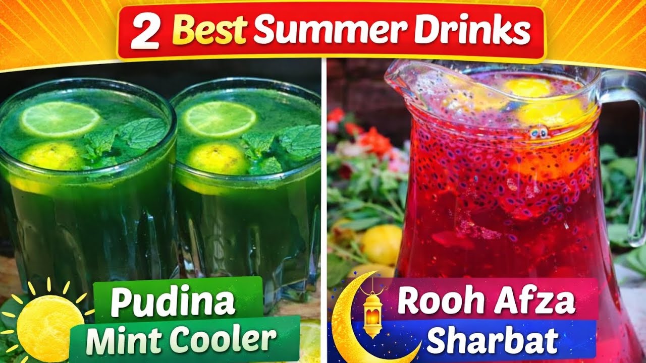 2 Best Summer Drinks | Rooh Afza Sharbat & Pudina Mint Cooler | Ramzan Special Refreshing Drinks
