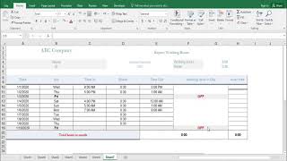 طريقه حساب عدد ساعات عمل الموظف والساعات الاضافيه وحساب قيمه ساعه ال Over time في الإكسيل