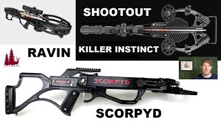 Ravin vs Killer Instinct vs Scorpyd Crossbow shooting challenge 60 yards Part 1