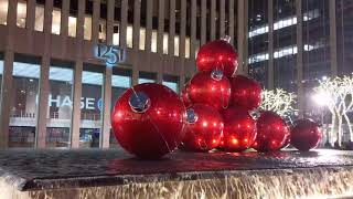 Christmas Eve Beautiful trees and red balls in New York City, Merry Christmas!