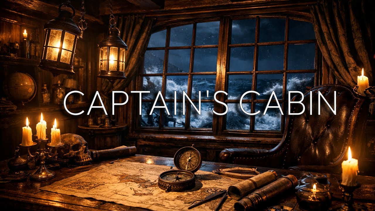Pirate Ship Captain's Cabin 🏴‍☠️ Wood Creaking & Ocean Waves | Sleep & Focus Ambience