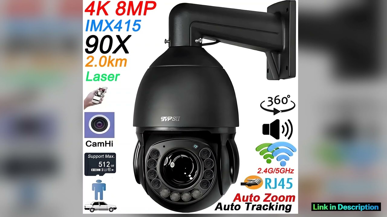 Laser Infrared Metal Auto Tracking 8mp 4K 90X Optical Zoom 360 Audio ONVIF 5G 24GHz WIFI PTZ IP Sur
