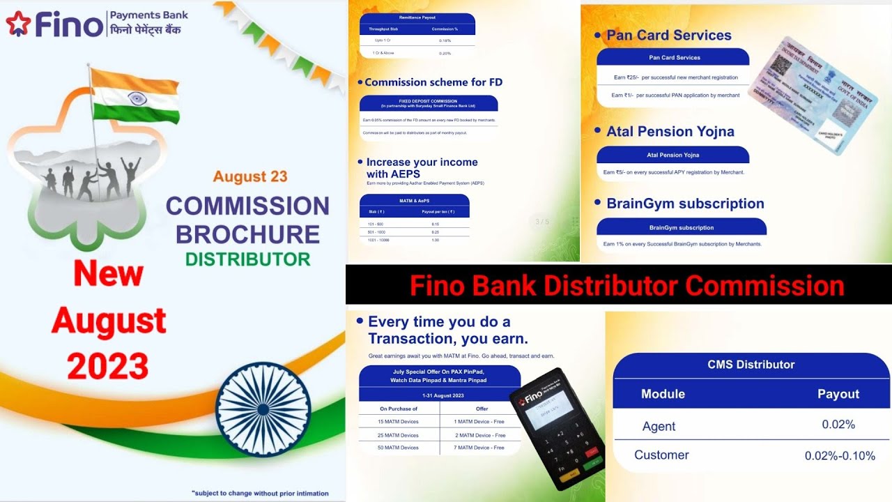 Fino Payment Bank August 23 Commission Brochure Distributor | fino bank distributor commission