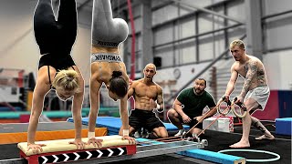 Gymnasts try 'Handstand Assault Course' {Worlds Hardest}
