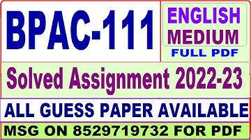 bpac 111 solved assignment 2022-23 / bpac 111 solved assignment in English / ignou ba public admin
