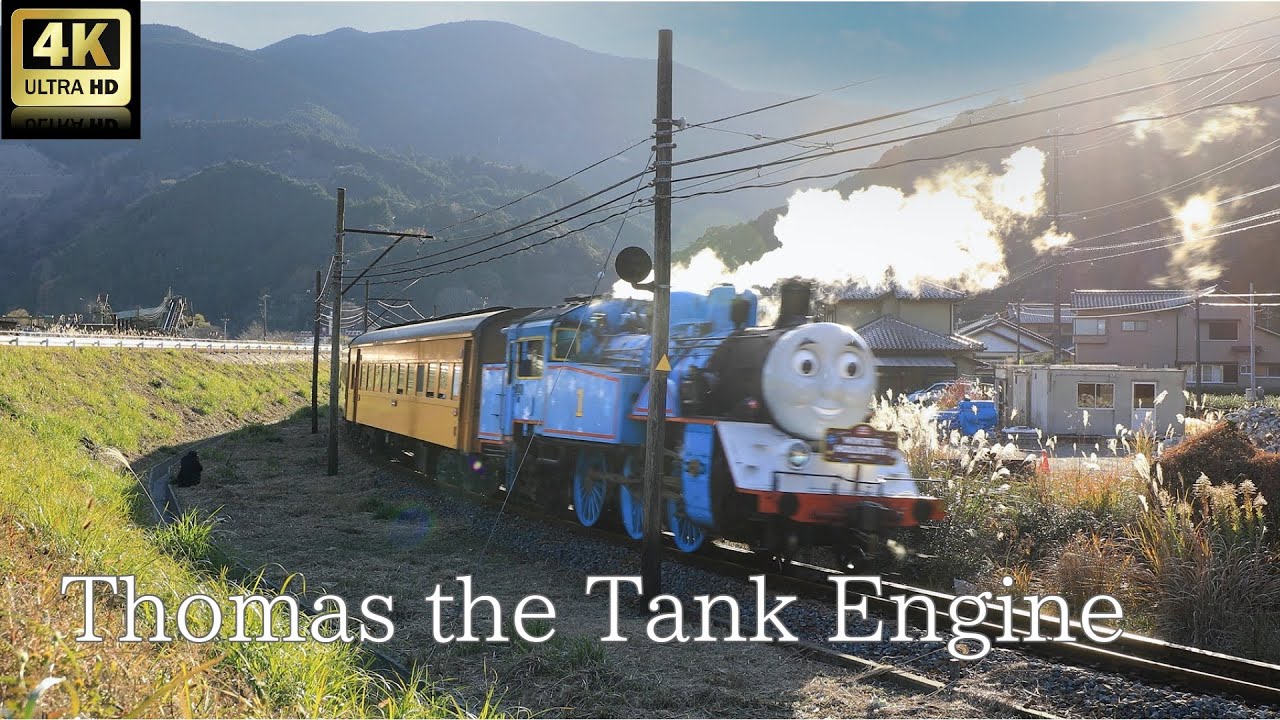 Thomas the Tank Engine runs through the actual rails in a dynamic back ...