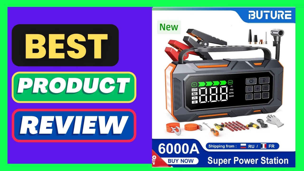 BUTURE 6-in-1 Car Jump Starter Repair Tools Air Compressor 160PSI