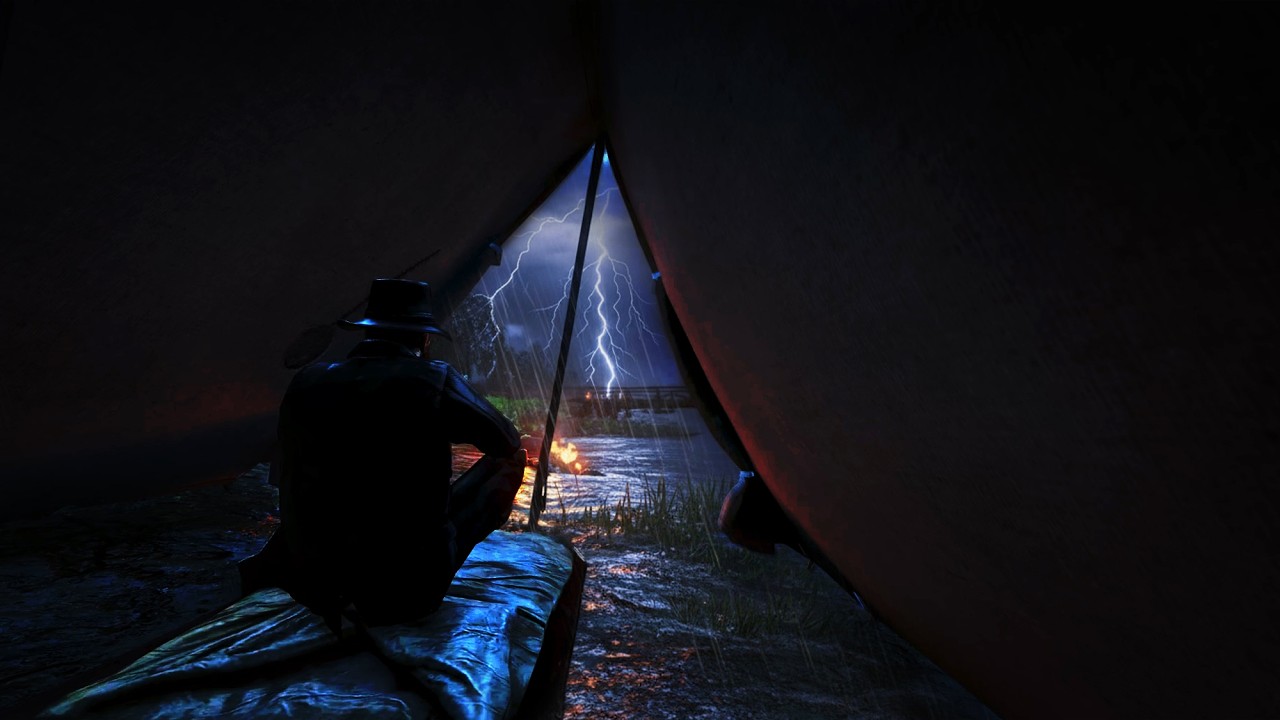 [4K] Arthur Morgan Relaxing in Tent During Night Thunderstorm | RDR2 ...