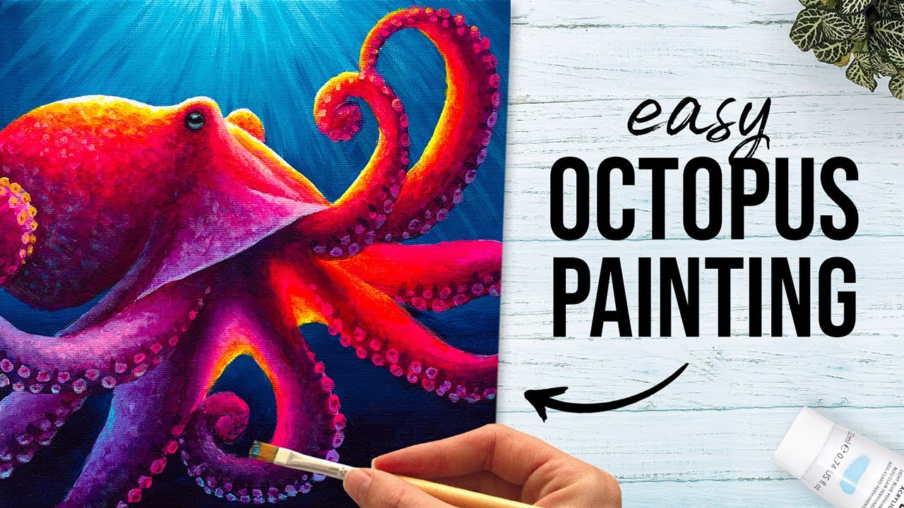 Как нарисовать разноцветного осьминога акриловыми красками | Простой урок рисования для начинающих