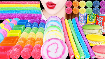 ASMR RAINBOW FOOD *COTTON CANDY, JEWELRY CANDY JELLY, MARSHMALLOW EATING SOUNDS MUKBANG 무지개 먹방 咀嚼音