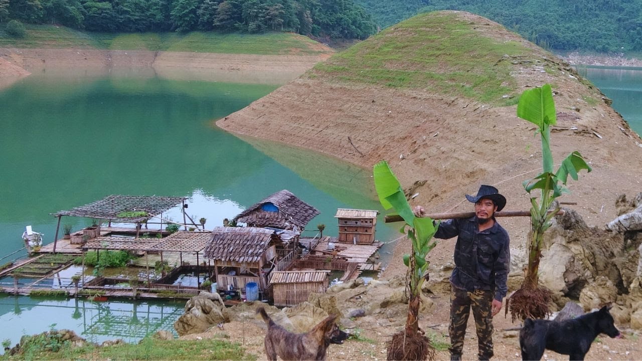 Full Video: 30 Days to build and repair a Bushcaft house on the water. Pet care & livestock raising