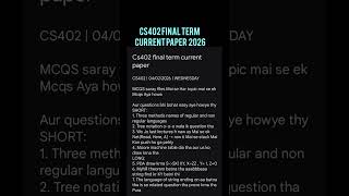 cs402 final term current paper 2026 #vu #vuexams #cs402