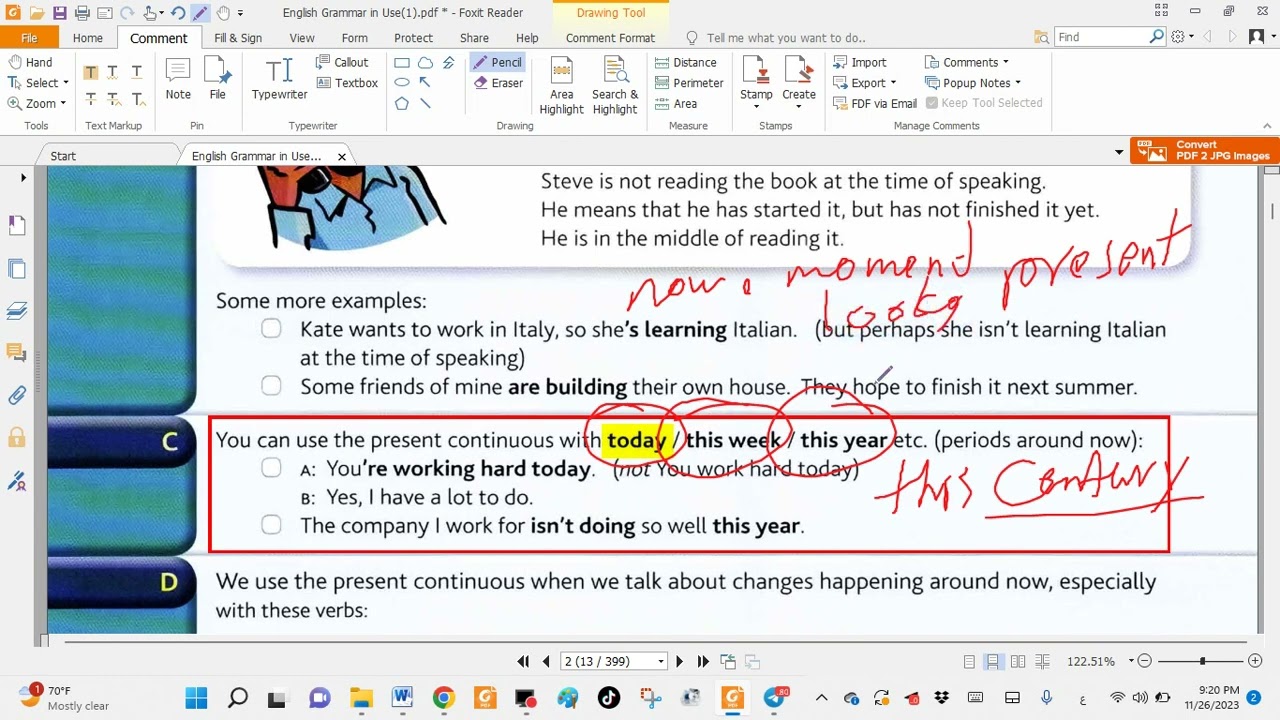 قسم اللغة الانكليزية المرحلة الاولى = القوااعد = الفصل الاول المضارع المستمر