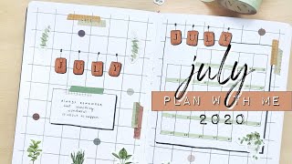 PLAN WITH ME | July 2020 | Bullet Journal Setup - Green Plants on a Grid Board