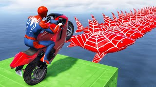 GTA 5 Crazy Ragdolls | Spiderman by Motorcycle On Rainbow Spider Bridge (Spider Shark Jumps)