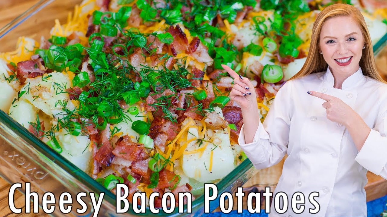 The BEST Cheesy Garlic & Bacon Potatoes Recipe!! Perfect for Potlucks, BBQ's & Picnics