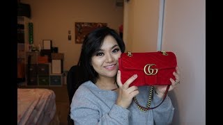 What's in my Bag? ft. Gucci Marmont Red mini velvet | What fits in the Red  Gucci marmont mini ! - YouTube