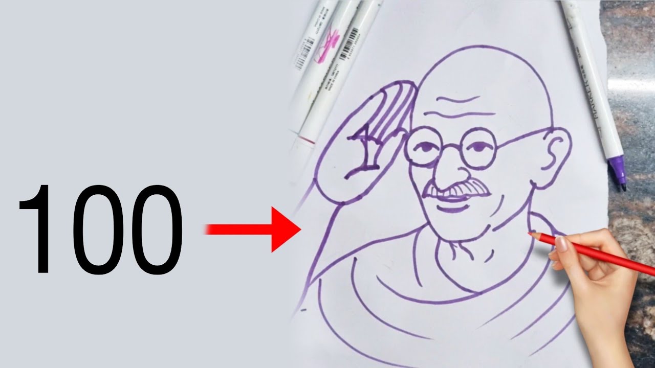 100 turns into Gandhiji Drawing | 26 January Republic day drawing | Freedom fighter drawing