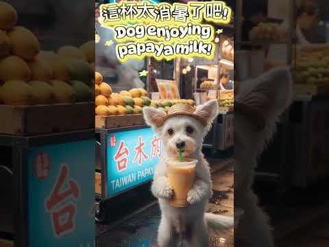 小狗喝木瓜牛奶🐶🥤Dog Drinking Papaya Milk パパイヤミルクを飲むワンちゃん 파파야 밀크 마시는 강아지